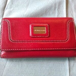 Michael Kors, Brookville Genuine leather, red pebble, bifold wallet, clutch